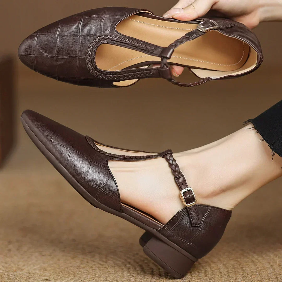Margot | Women's Leather T-Strap Mary Jane Flats