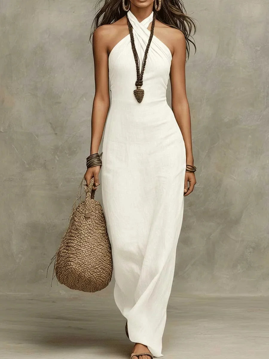 Lindsay | Halter Criss-Cross Maxi Dress
