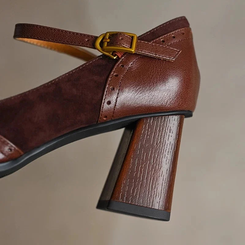 Constance | Square Toe Block Heel Brogue Pumps
