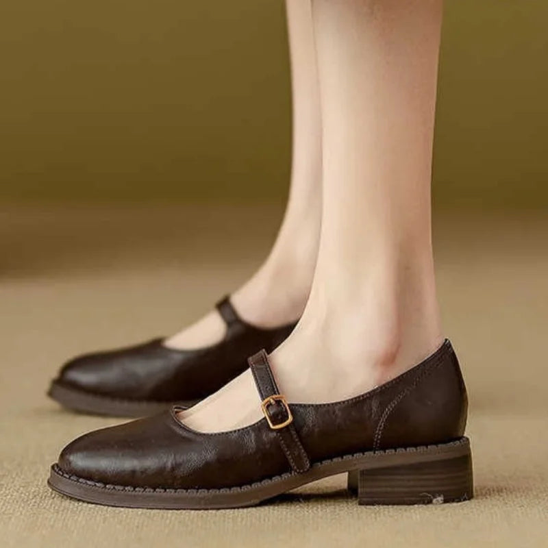 Eleanor | Women's Leather Mary Jane Low Block Heel Shoes