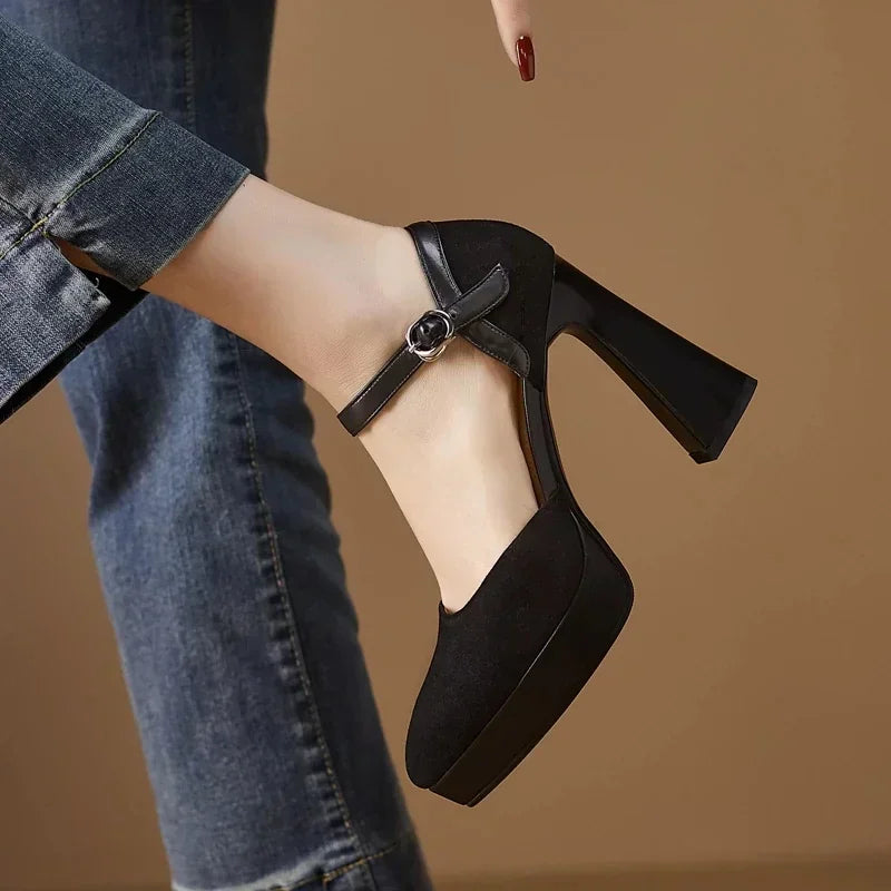 Aurore | Women's Platform Block Heel Ankle Strap Pumps
