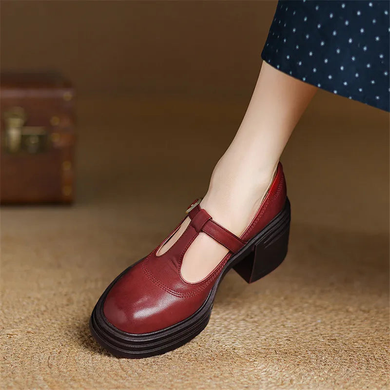 Rowena | Chunky Block Heel Mary Jane Pumps with T-Strap