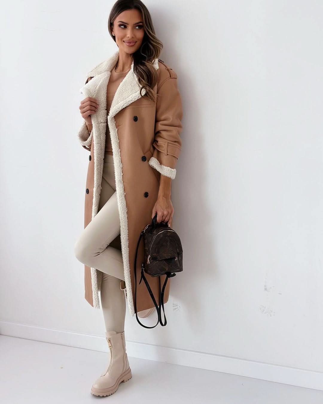 Monroe | Luxury Teddy Double-Breasted Trench Coat