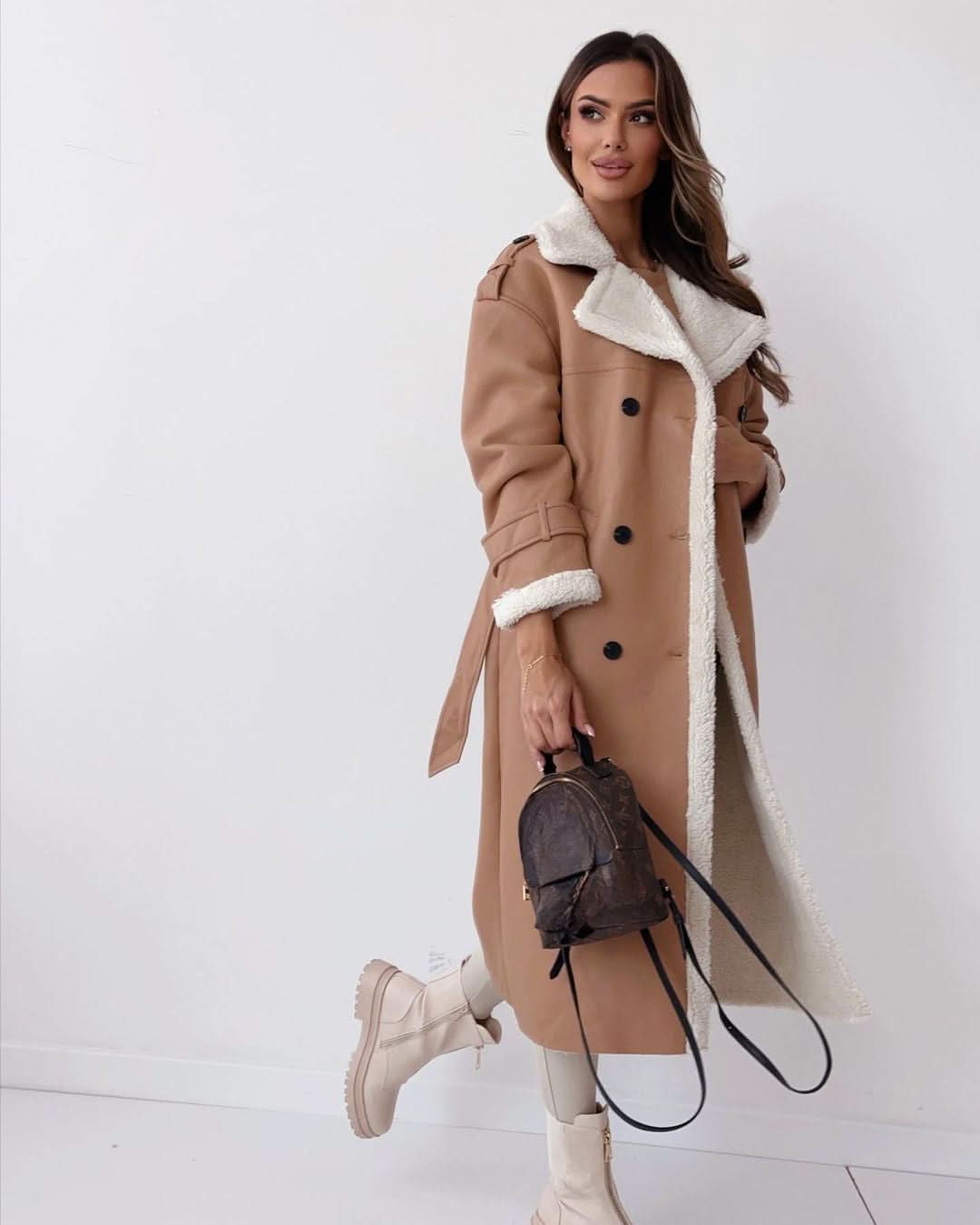 Monroe | Luxury Teddy Double-Breasted Trench Coat