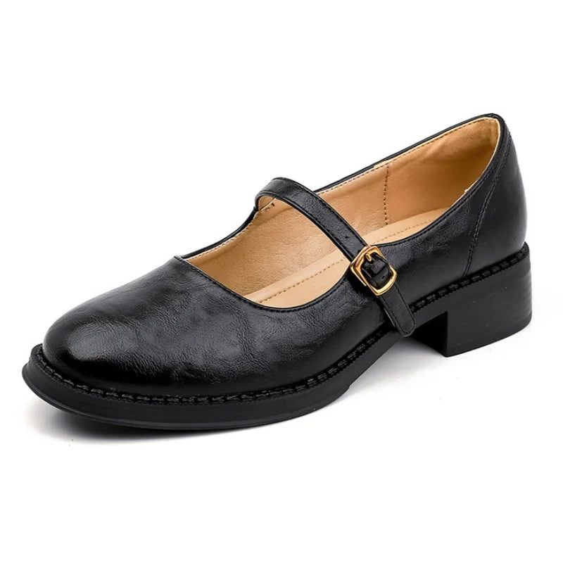 Eleanor | Women's Leather Mary Jane Low Block Heel Shoes
