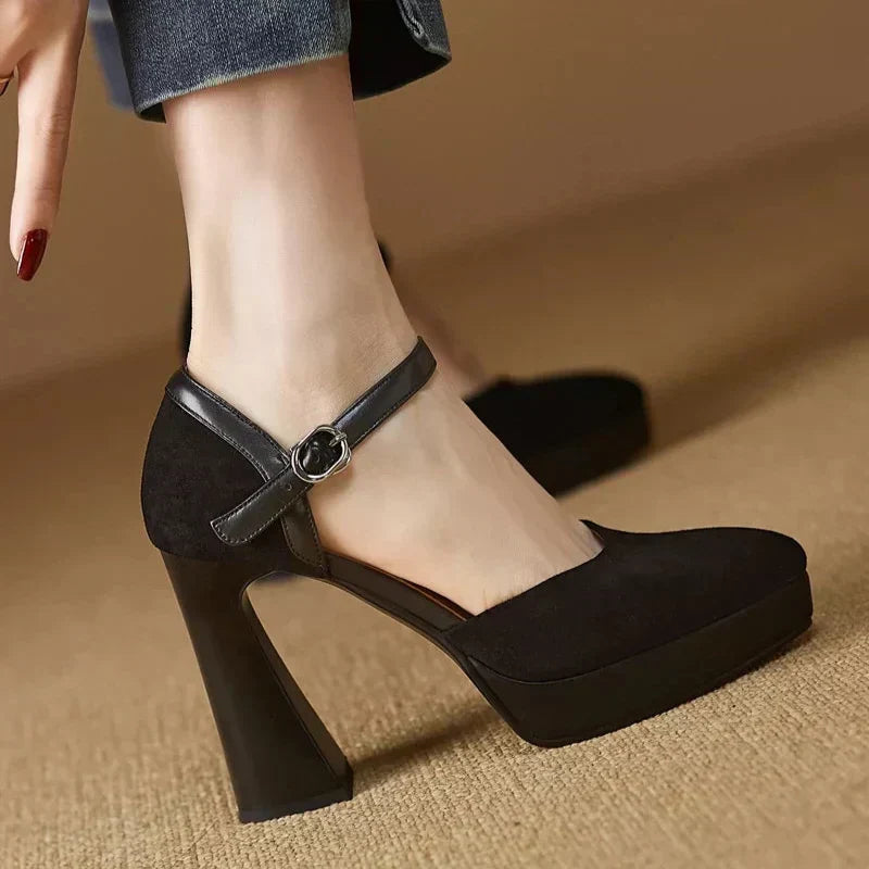 Aurore | Women's Platform Block Heel Ankle Strap Pumps