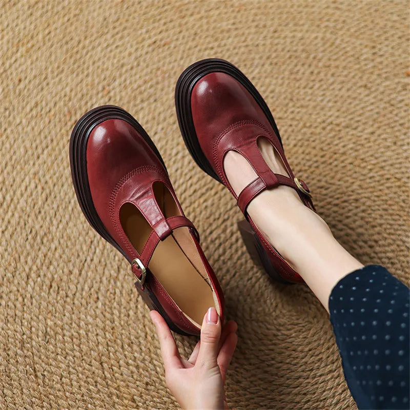 Rowena | Chunky Block Heel Mary Jane Pumps with T-Strap