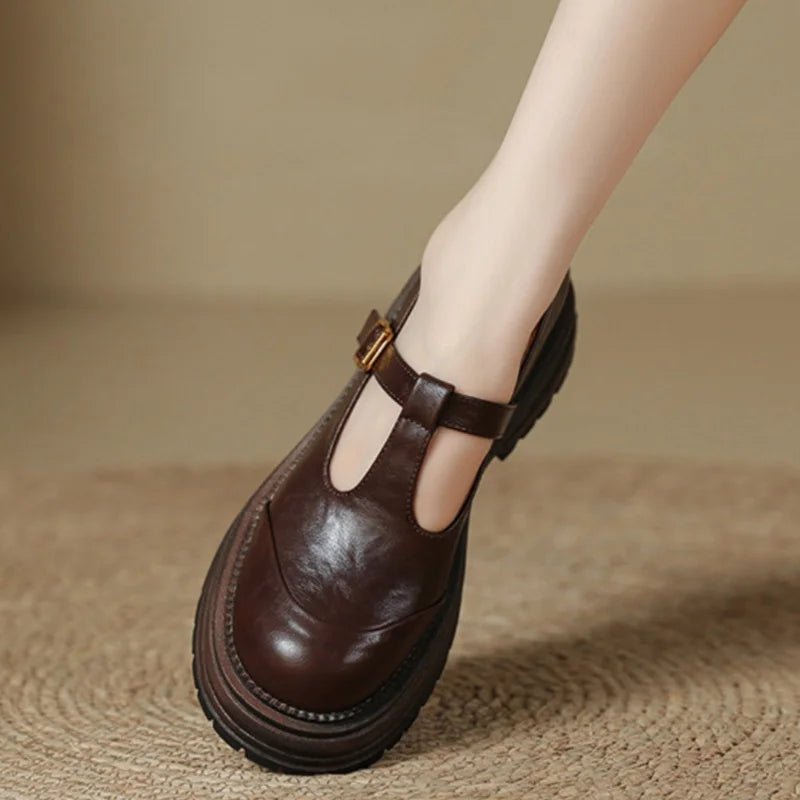 Blythe | Women's T-Bar Mary Jane Brogue Low Heel Shoes
