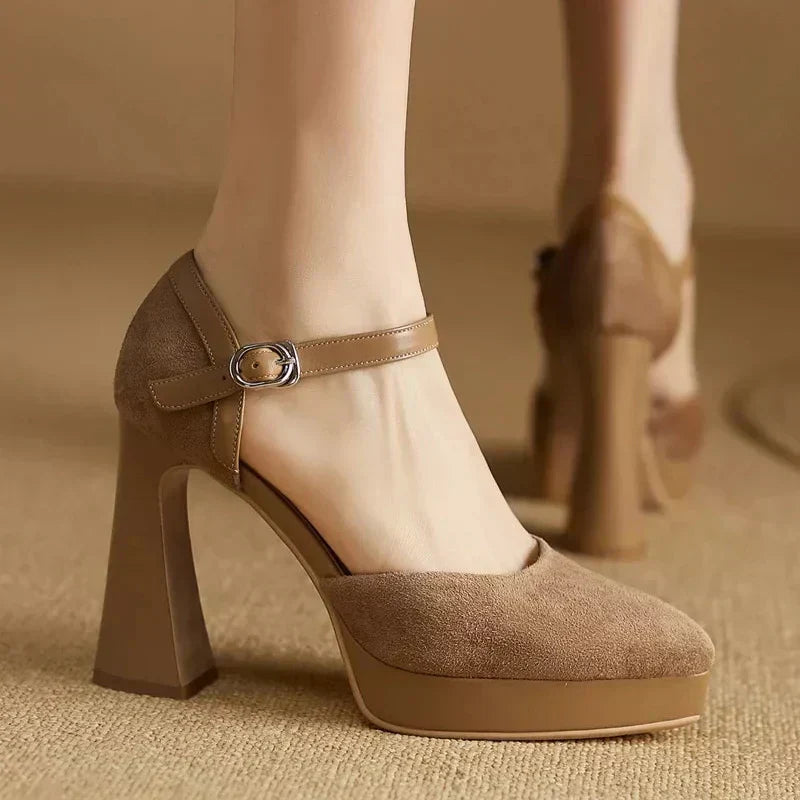 Aurore | Women's Platform Block Heel Ankle Strap Pumps