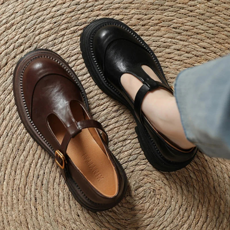 Blythe | Women's T-Bar Mary Jane Brogue Low Heel Shoes