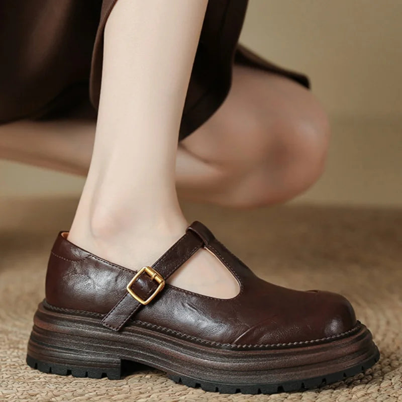 Blythe | Women's T-Bar Mary Jane Brogue Low Heel Shoes