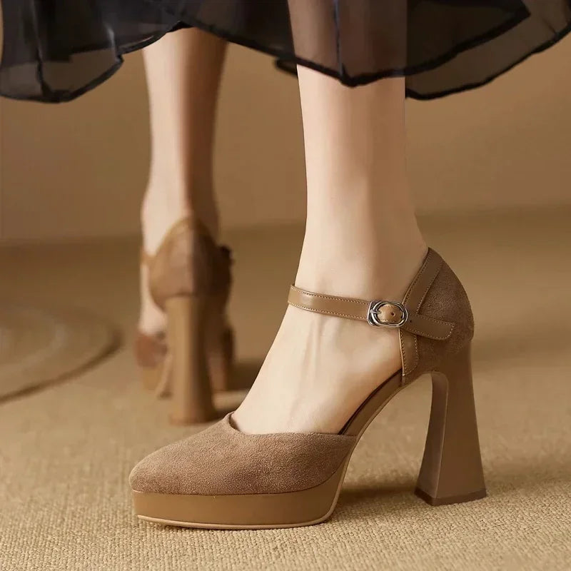 Aurore | Women's Platform Block Heel Ankle Strap Pumps