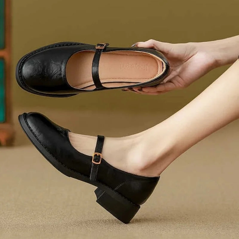 Eleanor | Women's Leather Mary Jane Low Block Heel Shoes