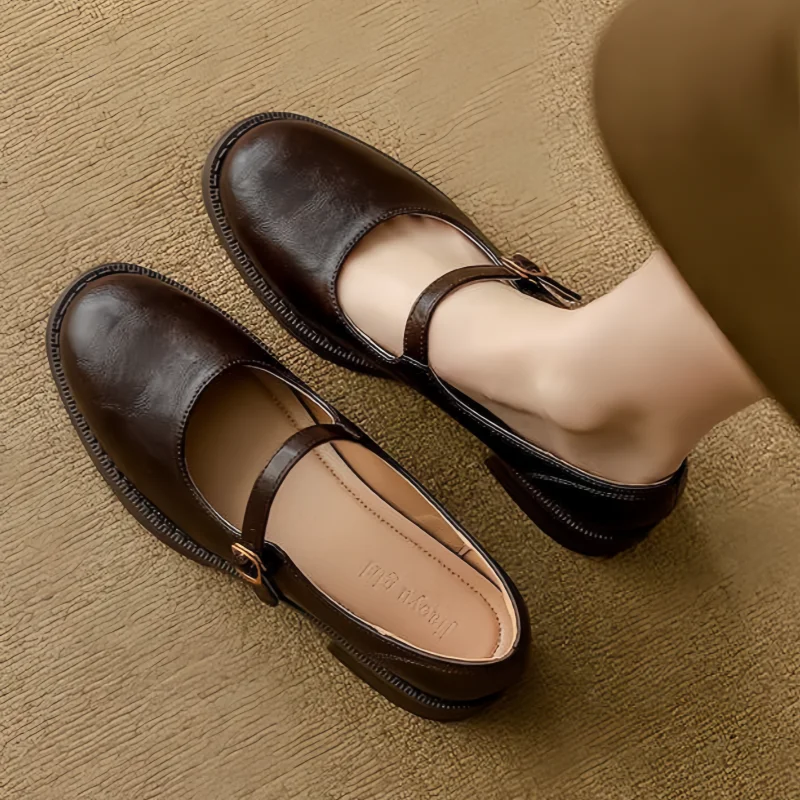 Eleanor | Women's Leather Mary Jane Low Block Heel Shoes