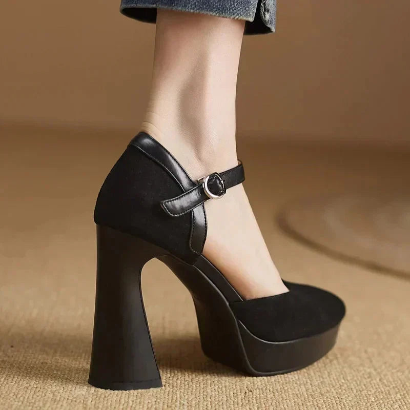 Aurore | Women's Platform Block Heel Ankle Strap Pumps