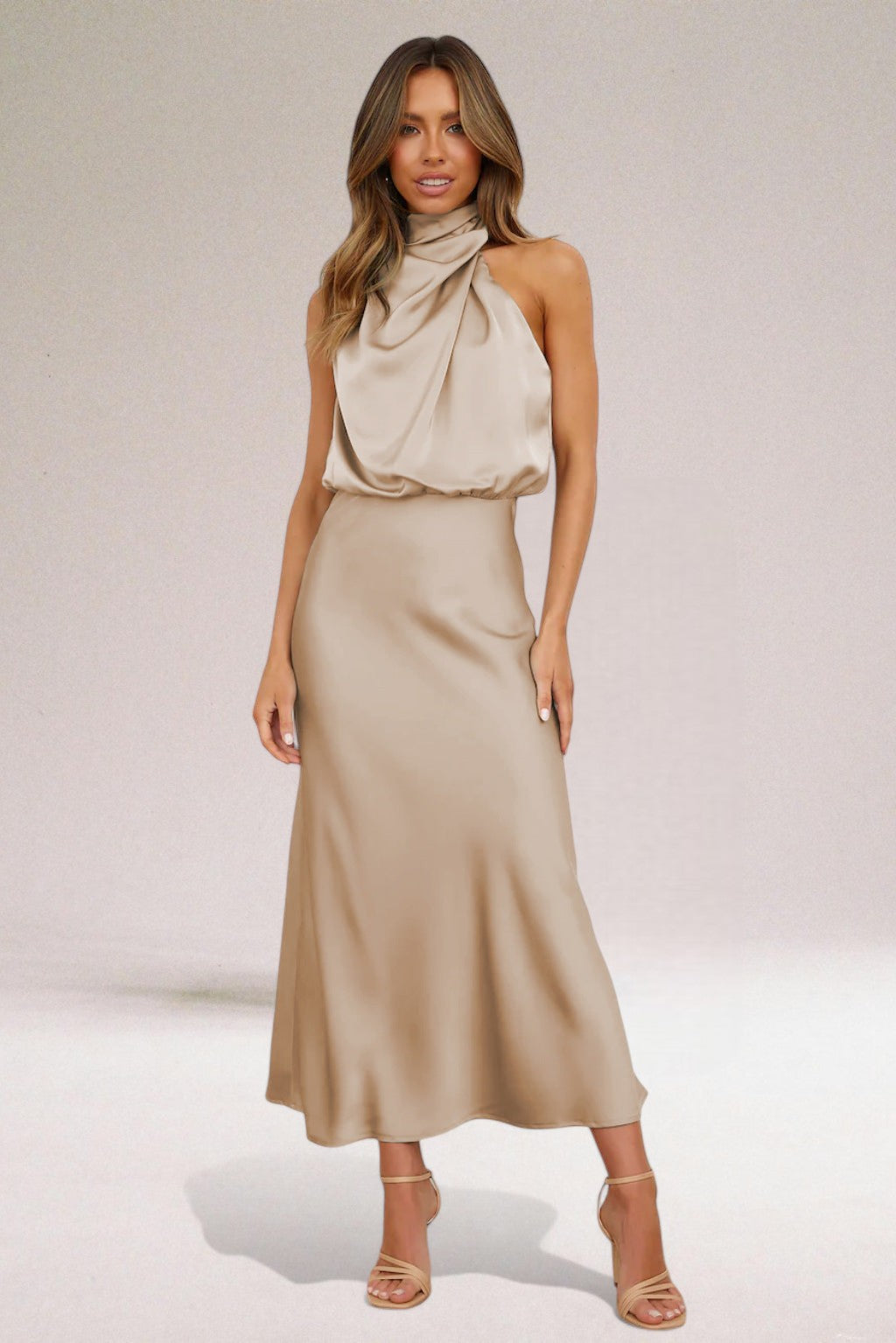 Isla | Draped High-Neck Evening Dress