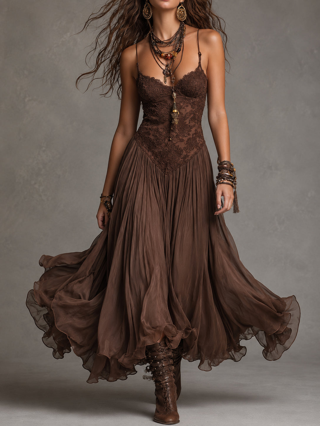 Isadora | Lace Bodice Chiffon Maxi Dress