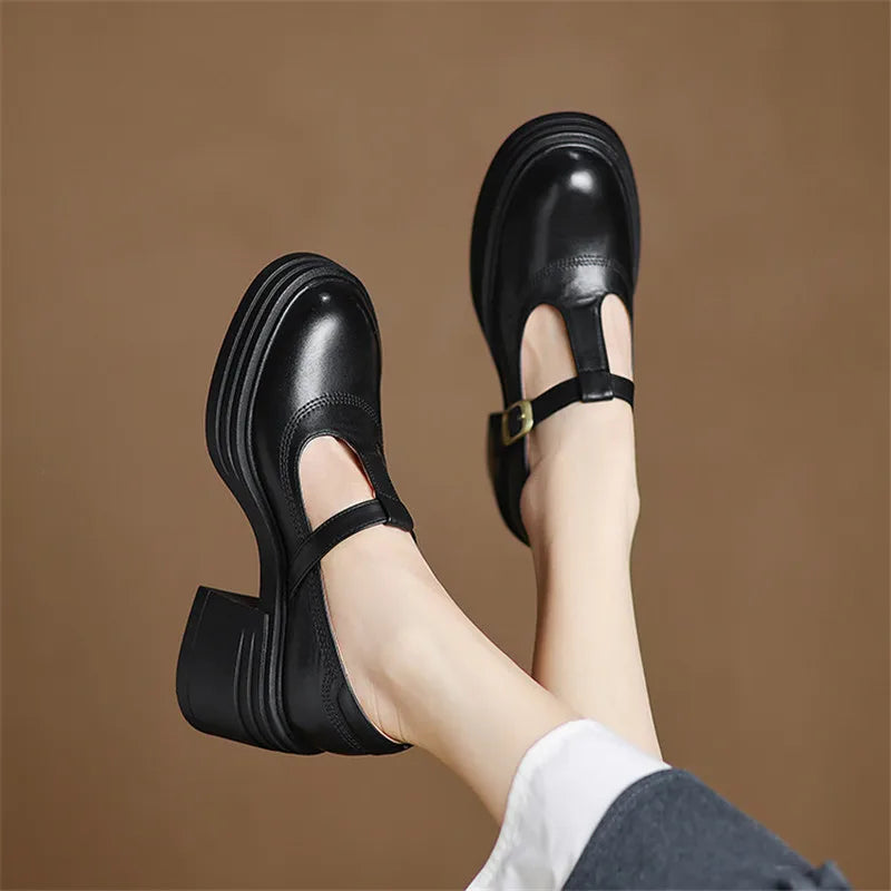 Rowena | Chunky Block Heel Mary Jane Pumps with T-Strap