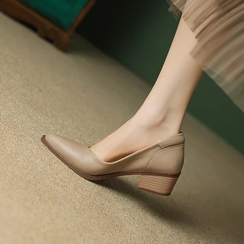 Cora | Women's Pointed Toe Block Heel Court Shoes