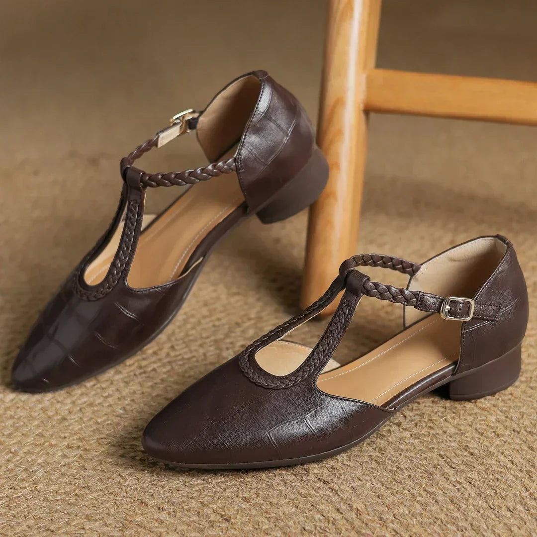 Margot | Women's Leather T-Strap Mary Jane Flats