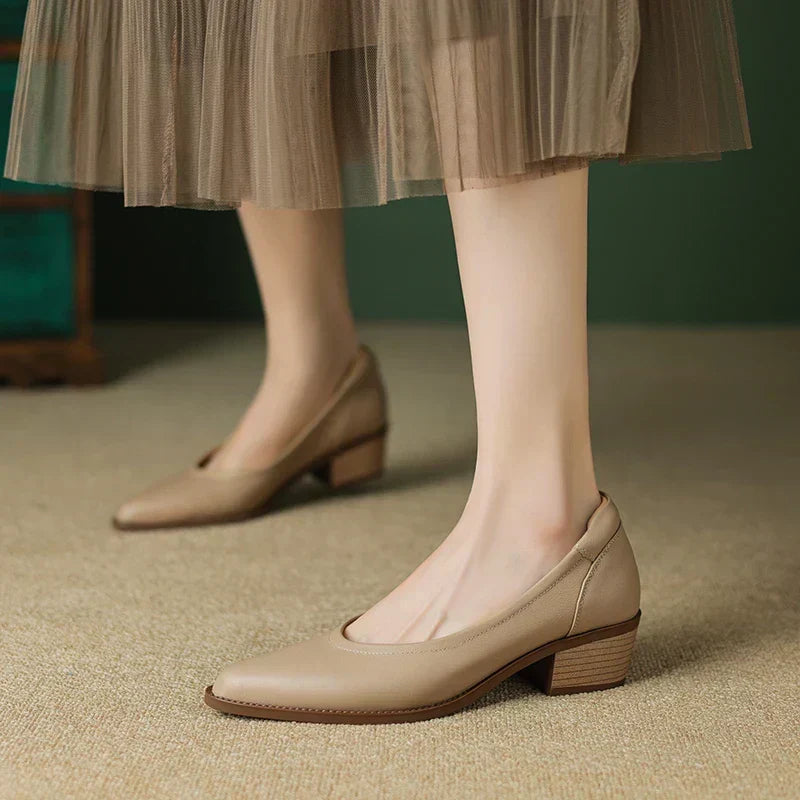 Cora | Women's Pointed Toe Block Heel Court Shoes
