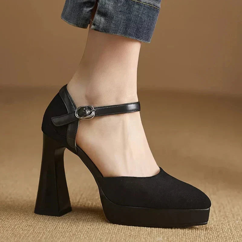 Aurore | Women's Platform Block Heel Ankle Strap Pumps
