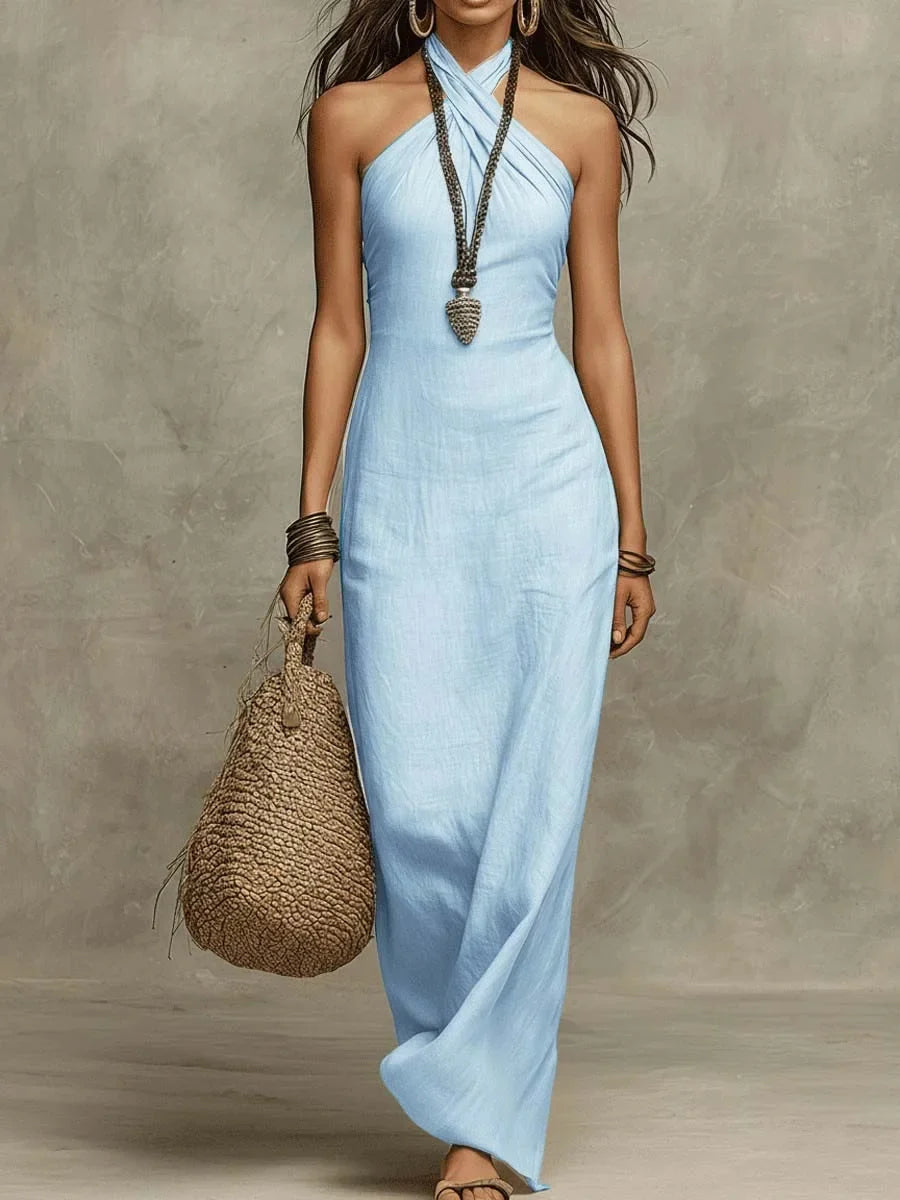 Lindsay | Halter Criss-Cross Maxi Dress