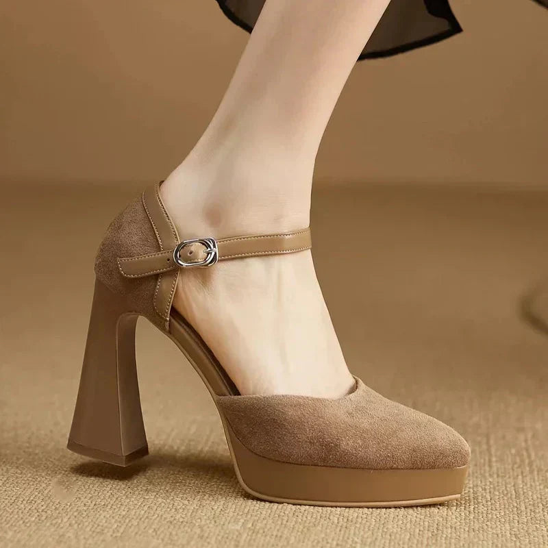 Aurore | Women's Platform Block Heel Ankle Strap Pumps