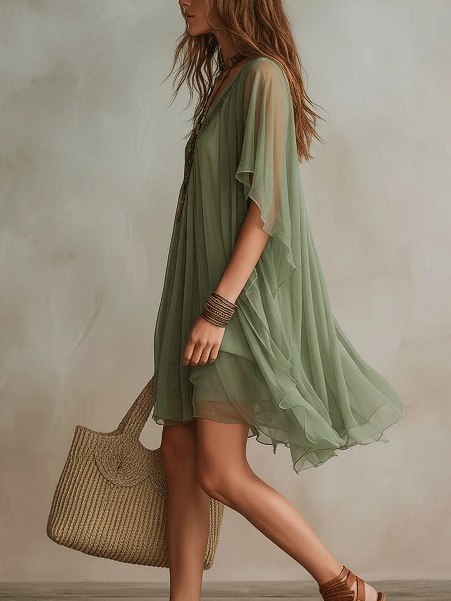 Colleen | Tiered Boho Mini Dress with Floaty Silhouette