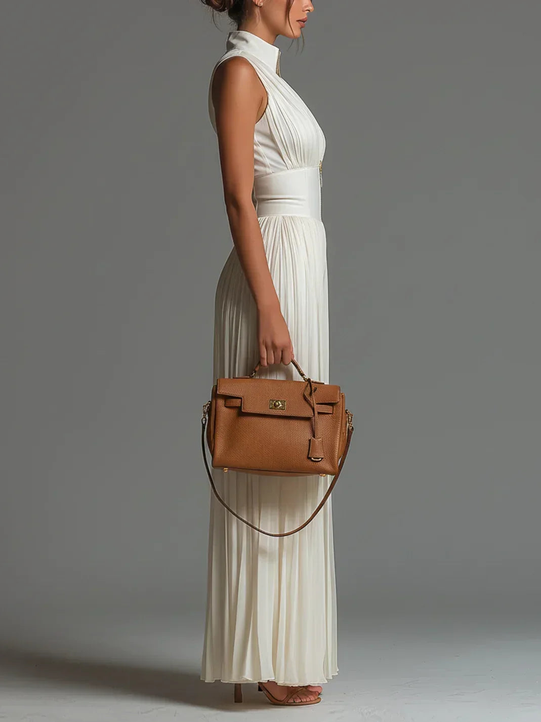 Vittoria | Black chiffon jumpsuit with V-neck, sleeveless, zip, pleated, wide-leg pants