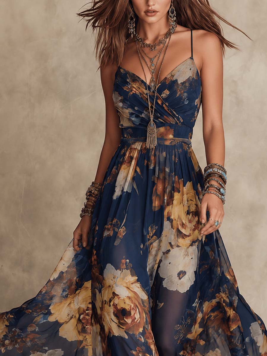 Deborah | Painterly Floral Chiffon Maxi Dress