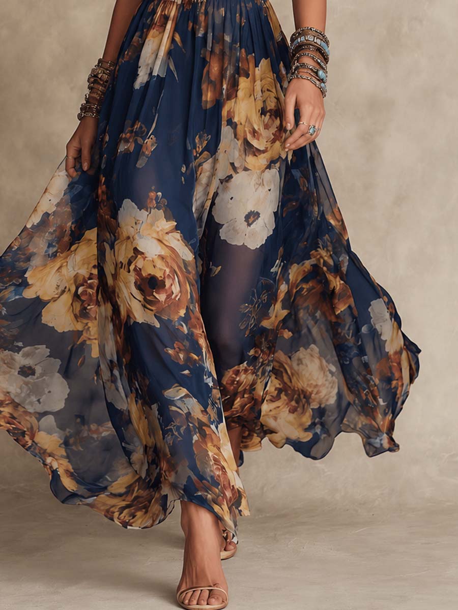 Deborah | Painterly Floral Chiffon Maxi Dress
