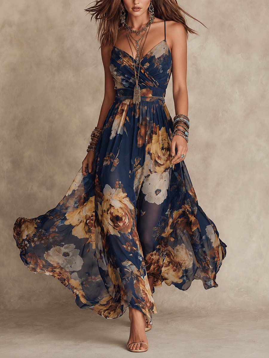 Deborah | Painterly Floral Chiffon Maxi Dress