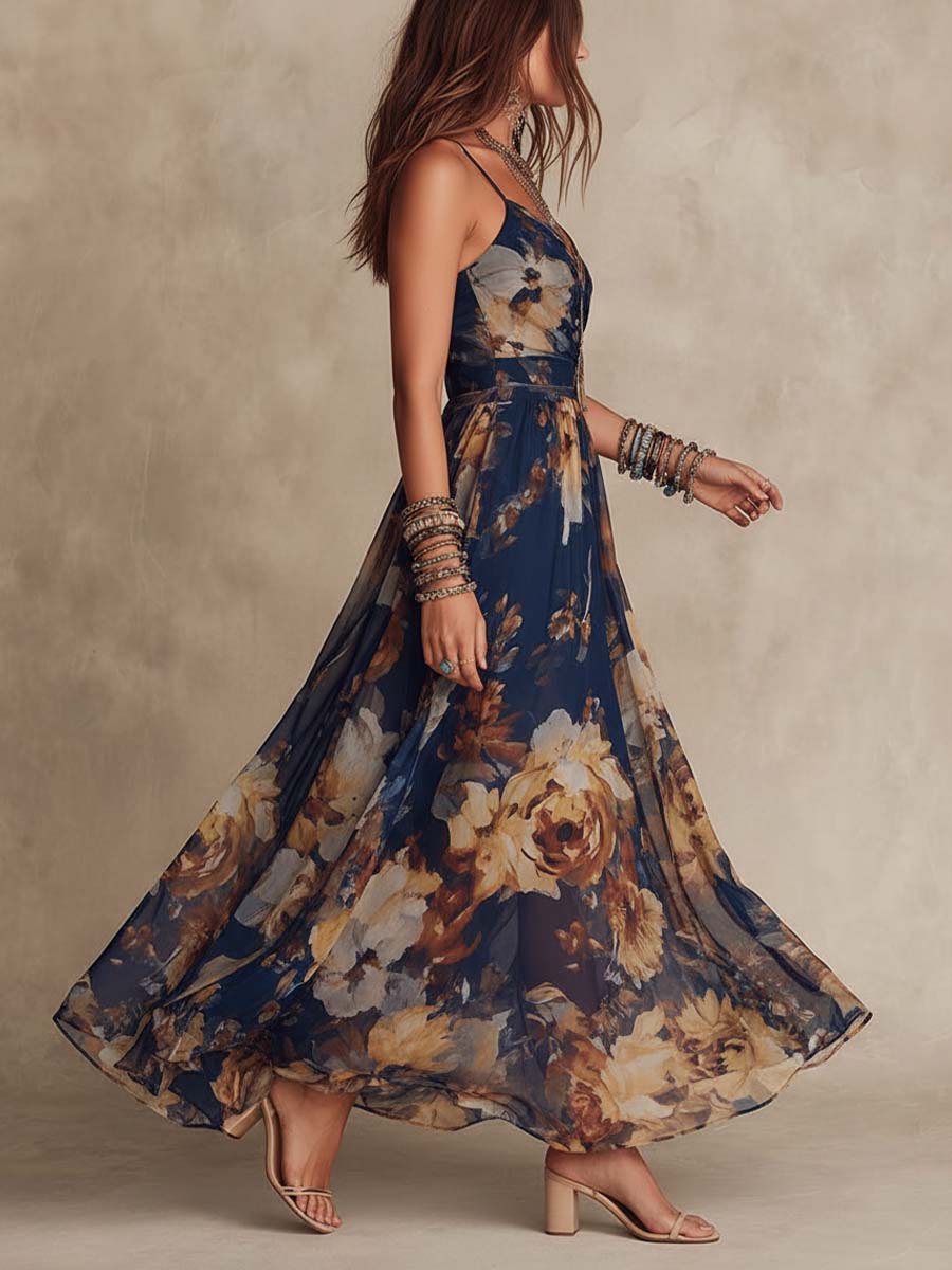 Deborah | Painterly Floral Chiffon Maxi Dress