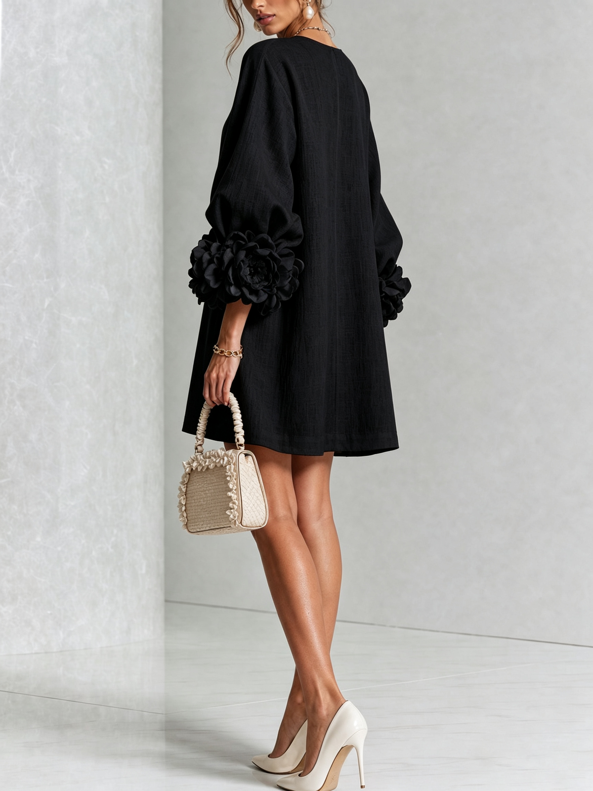 Sutton | Floral Button-Down Mini Dress with Rose-Knot Cuffs