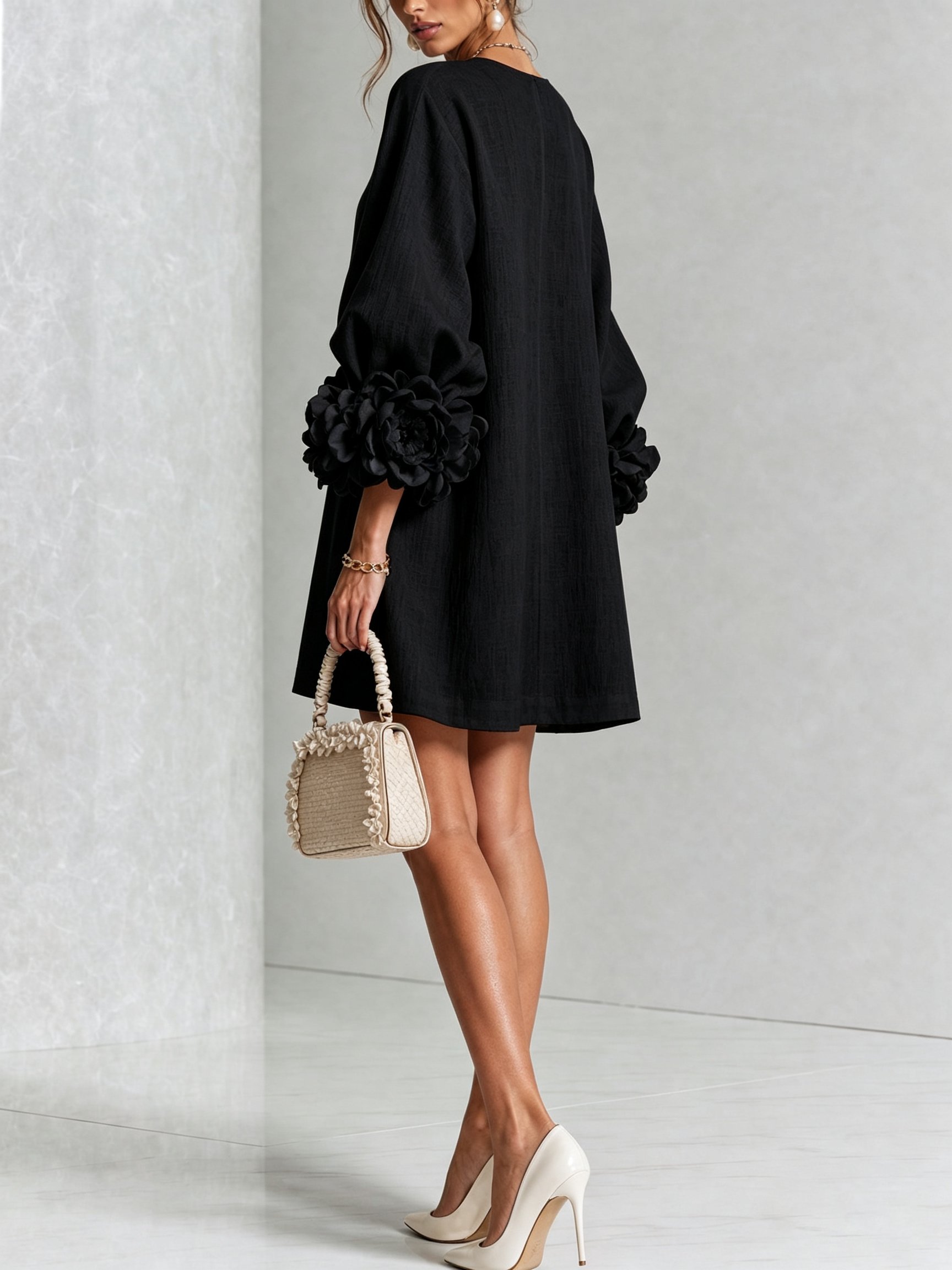 Sutton | Floral Button-Down Mini Dress with Rose-Knot Cuffs