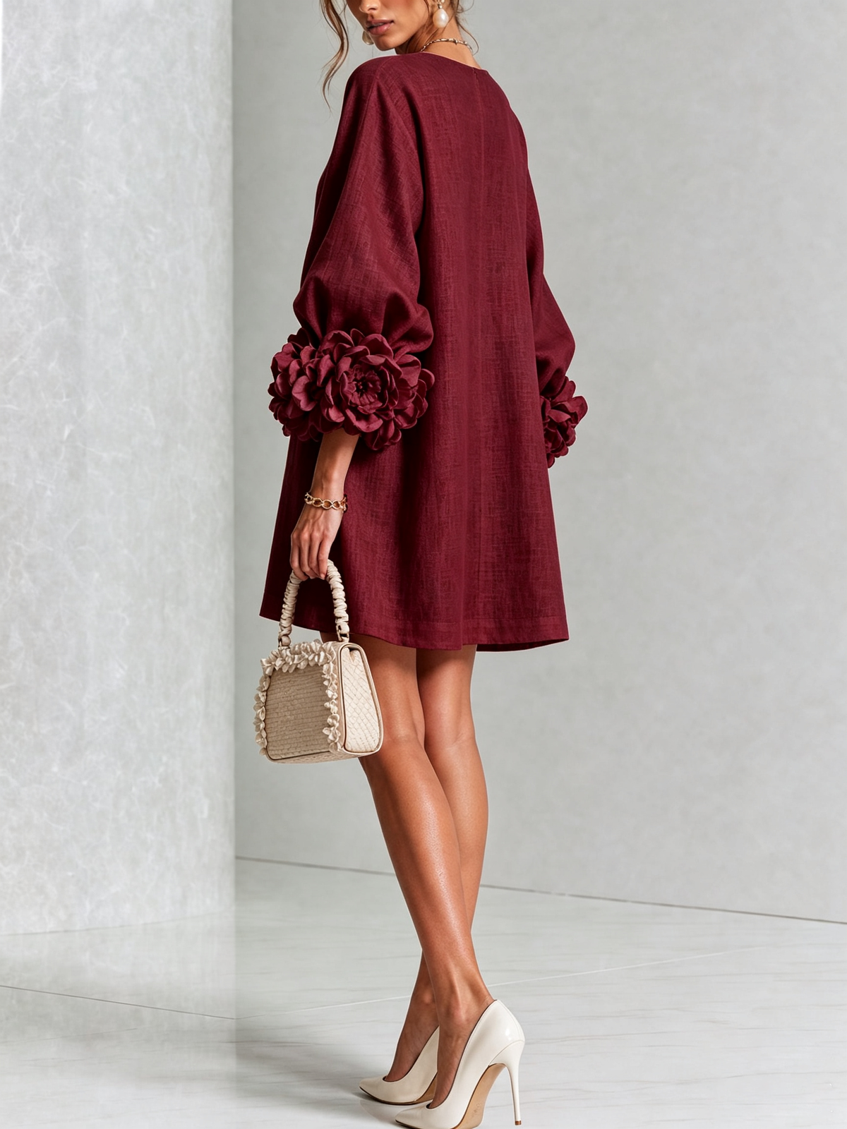 Sutton | Floral Button-Down Mini Dress with Rose-Knot Cuffs