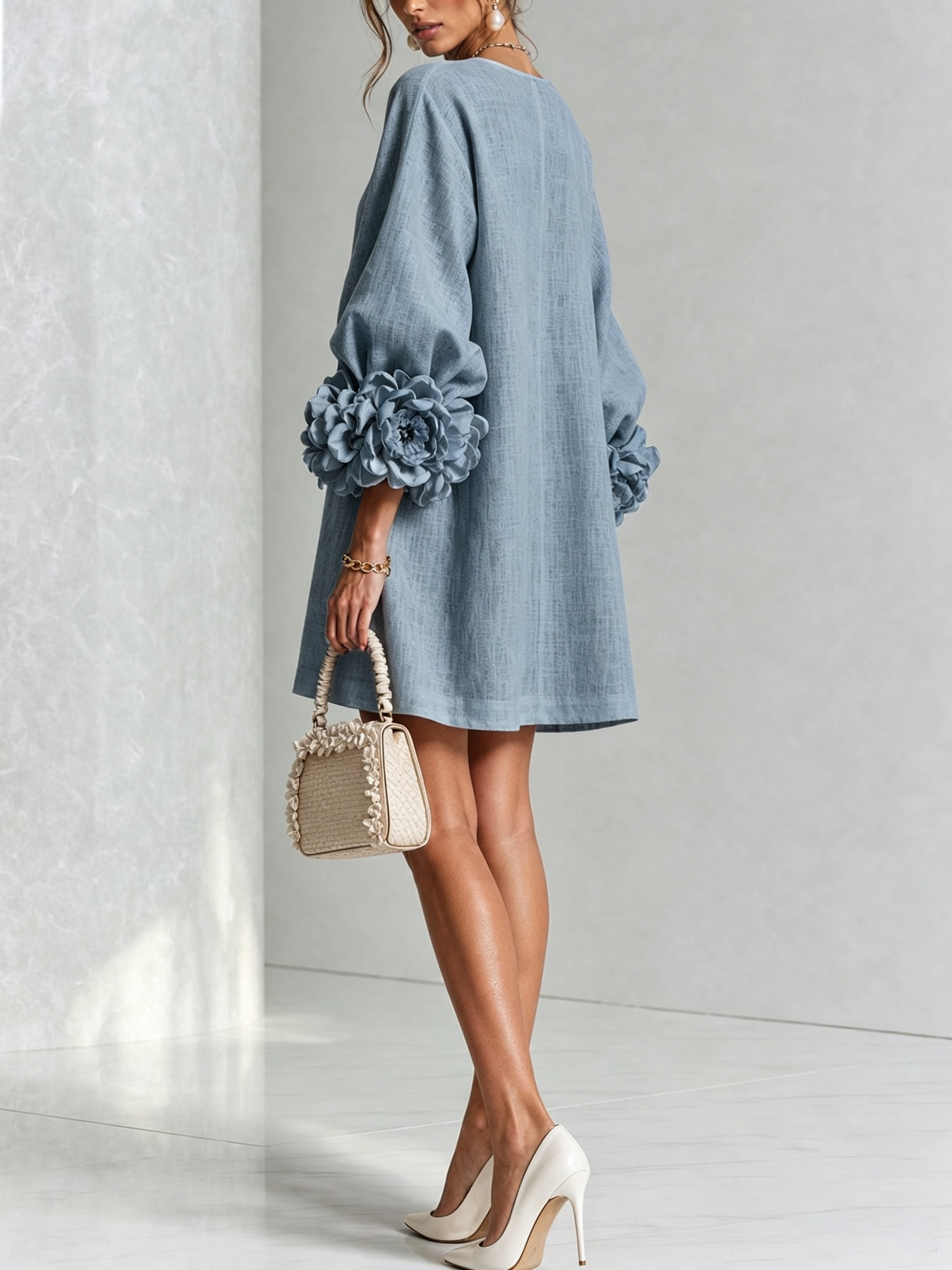 Sutton | Floral Button-Down Mini Dress with Rose-Knot Cuffs
