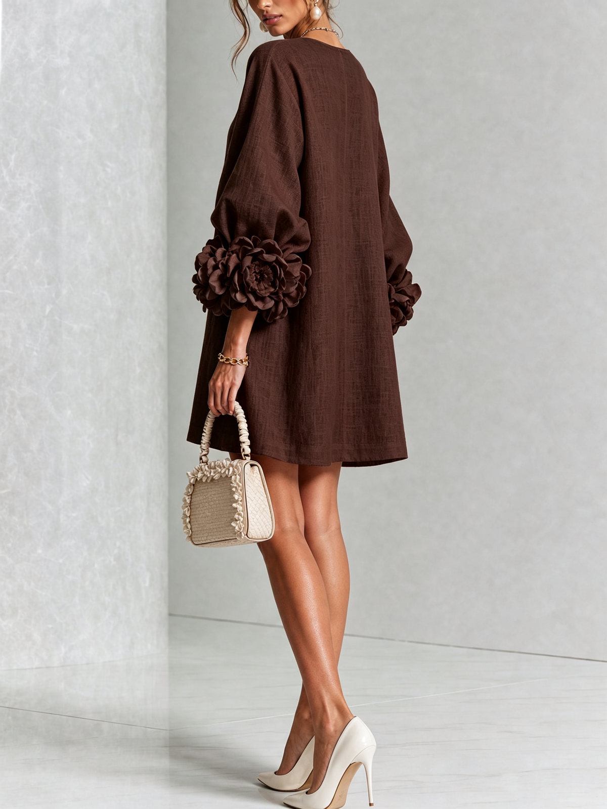 Sutton | Floral Button-Down Mini Dress with Rose-Knot Cuffs