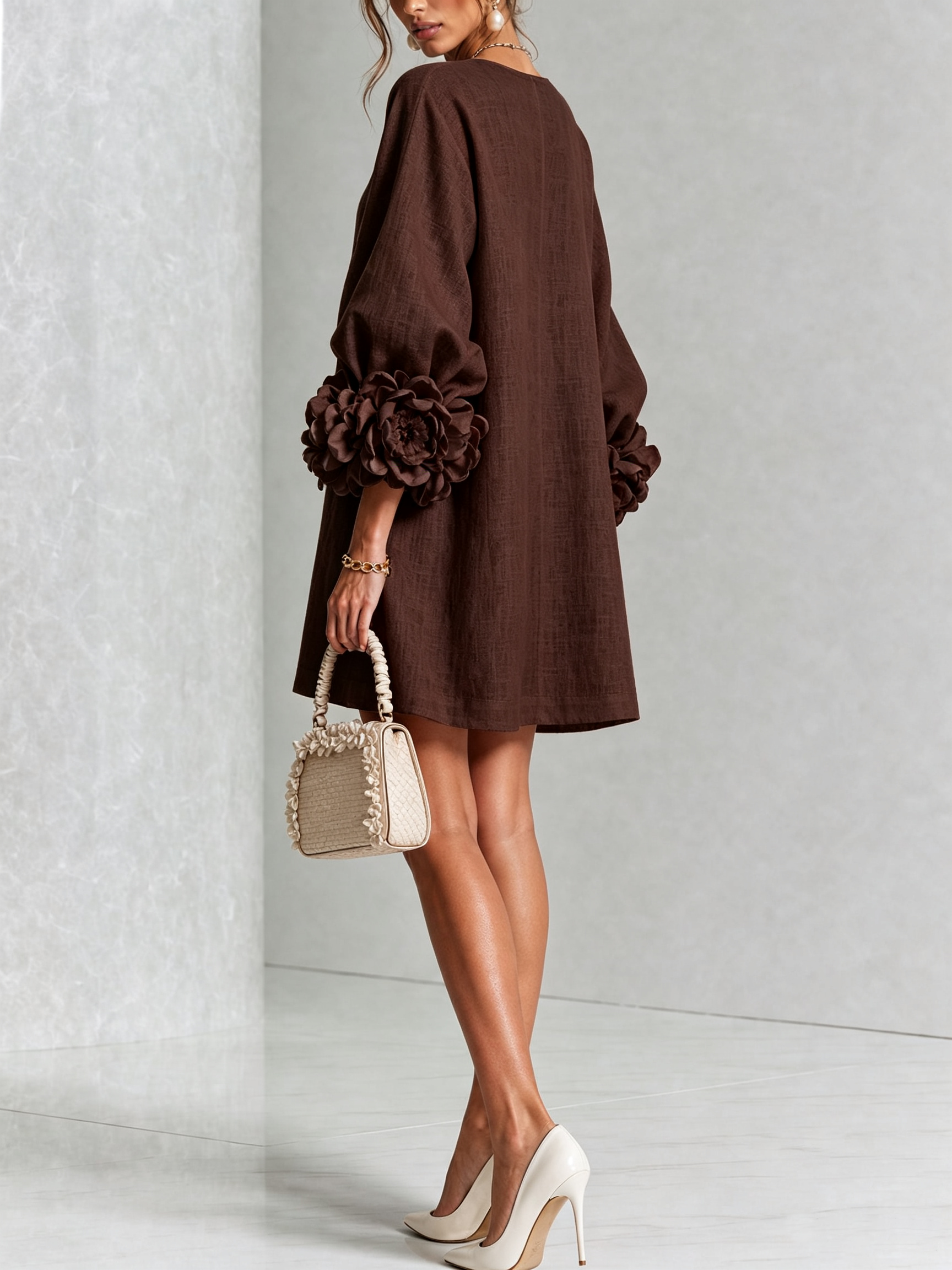Sutton | Floral Button-Down Mini Dress with Rose-Knot Cuffs