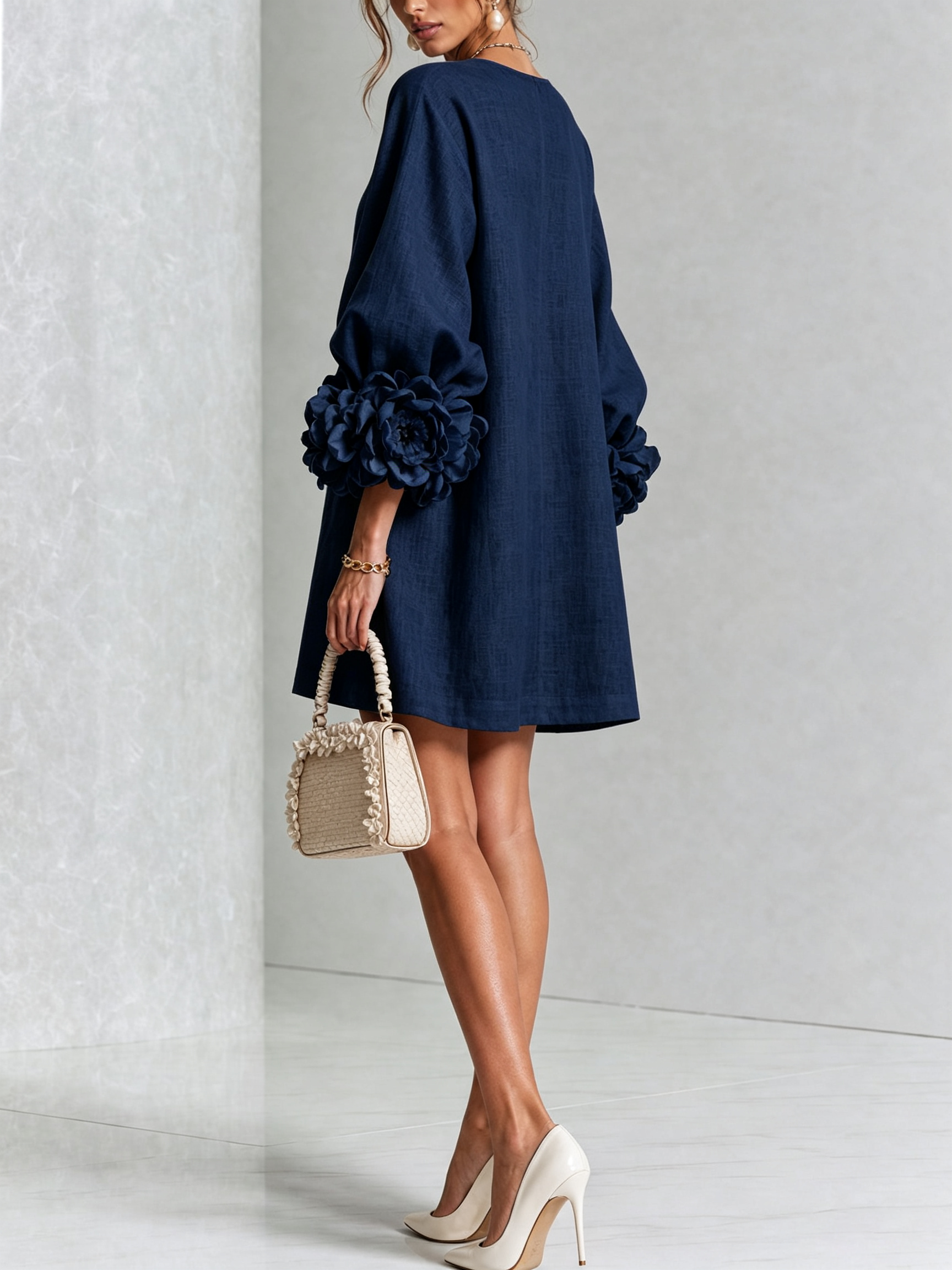 Sutton | Floral Button-Down Mini Dress with Rose-Knot Cuffs
