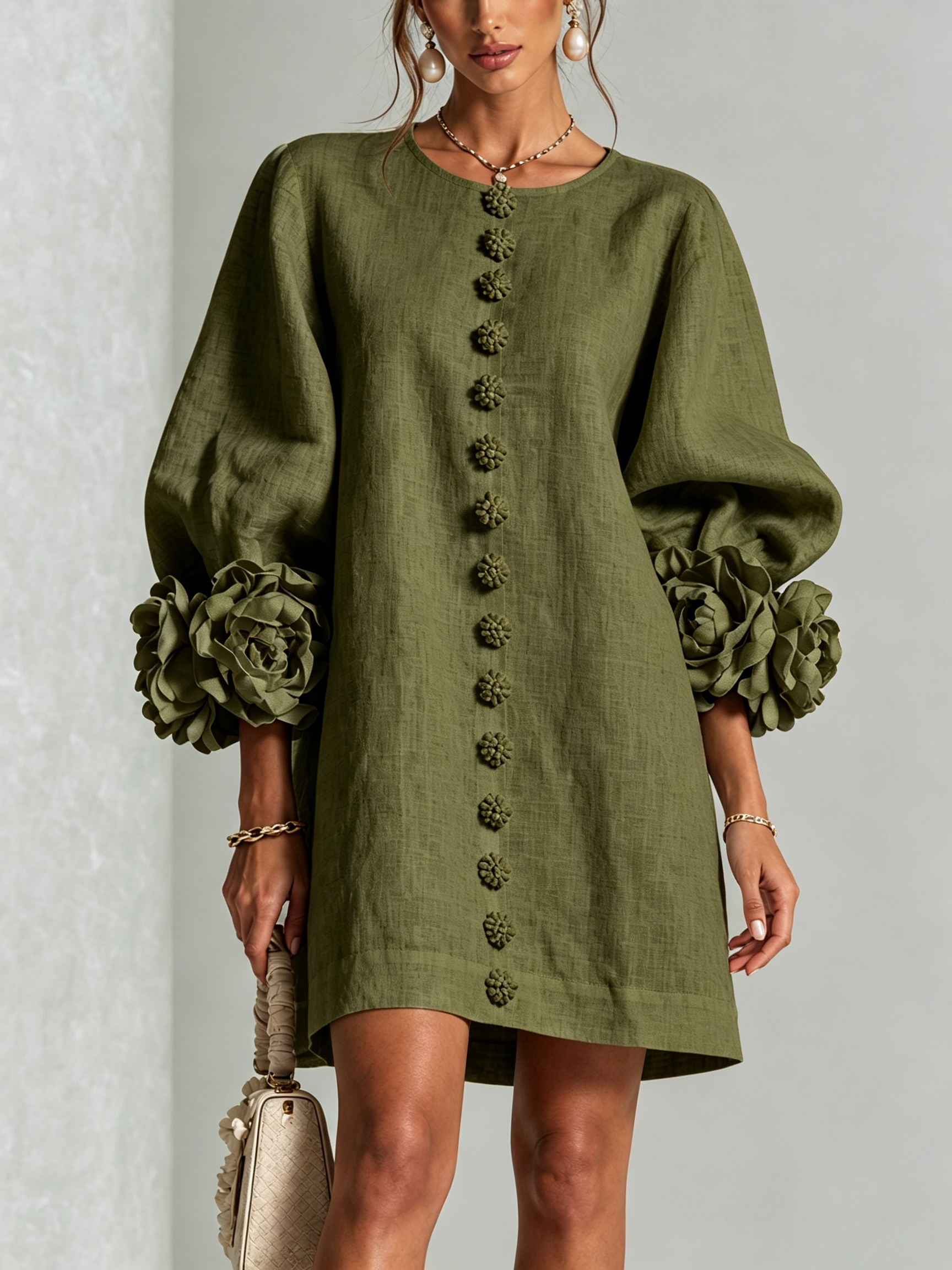 Sutton | Floral Button-Down Mini Dress with Rose-Knot Cuffs