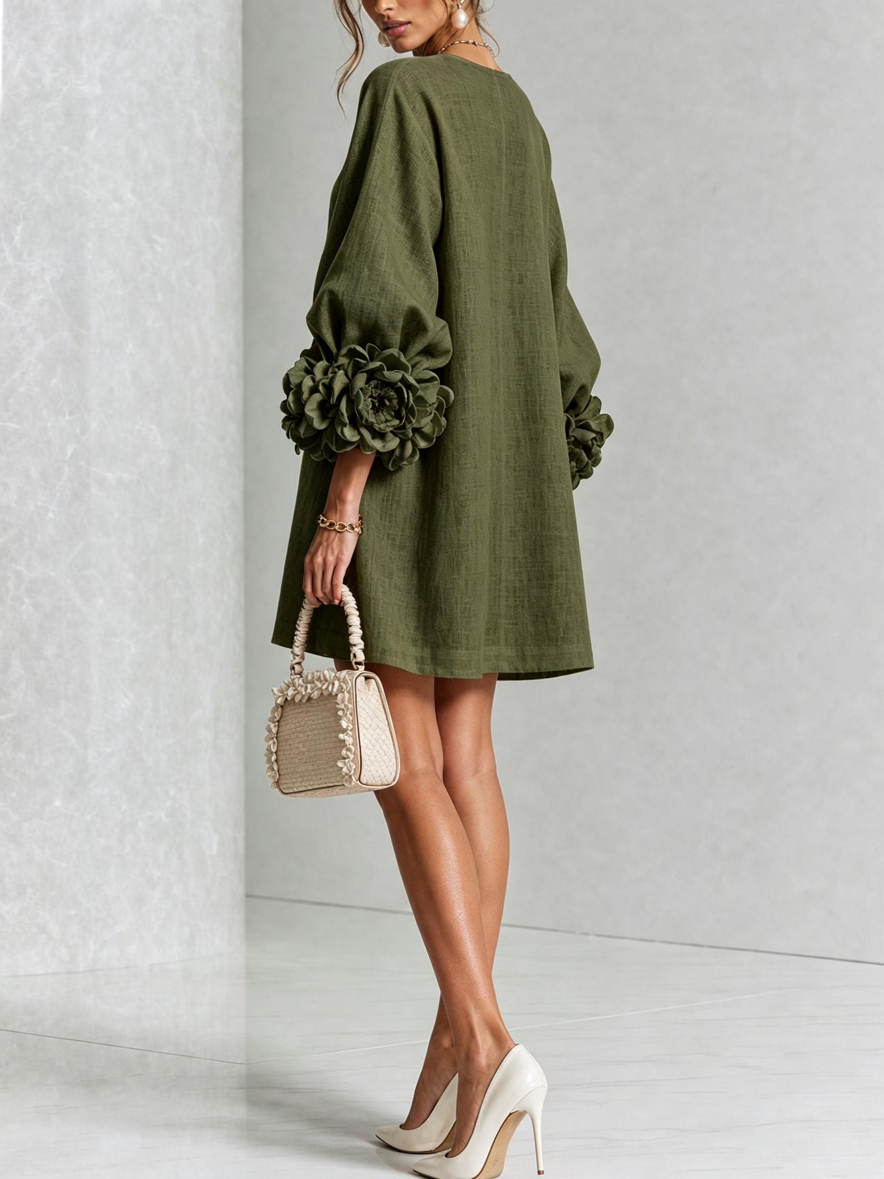 Sutton | Floral Button-Down Mini Dress with Rose-Knot Cuffs