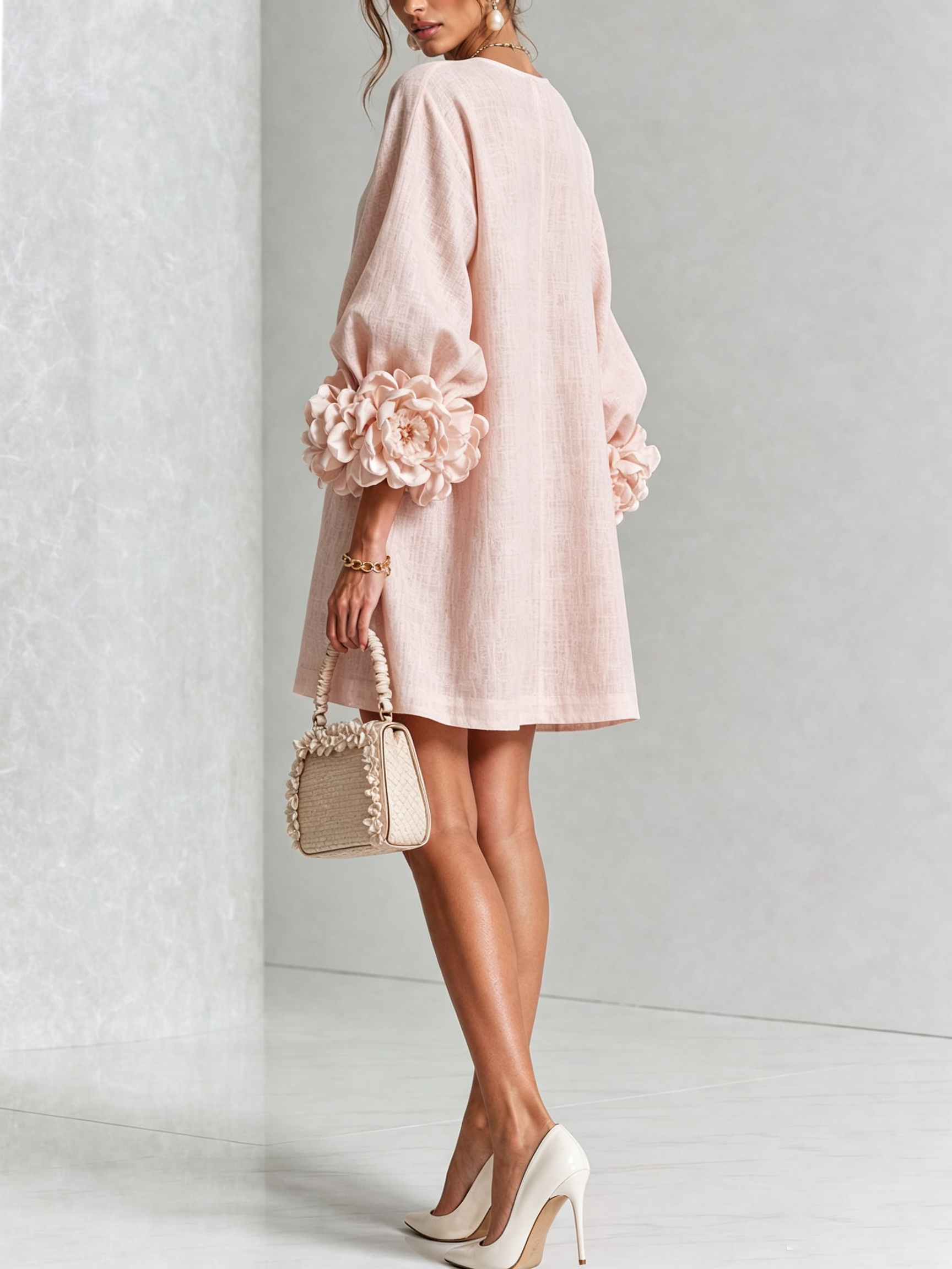 Sutton | Floral Button-Down Mini Dress with Rose-Knot Cuffs
