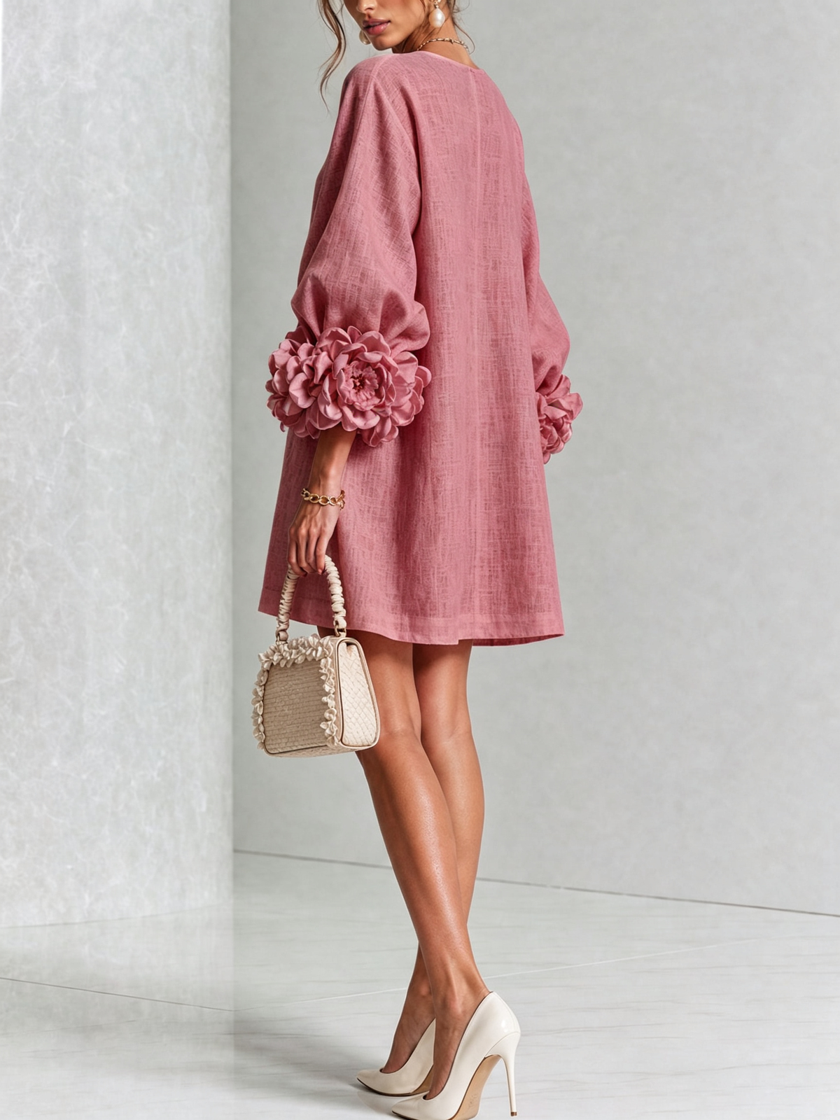 Sutton | Floral Button-Down Mini Dress with Rose-Knot Cuffs