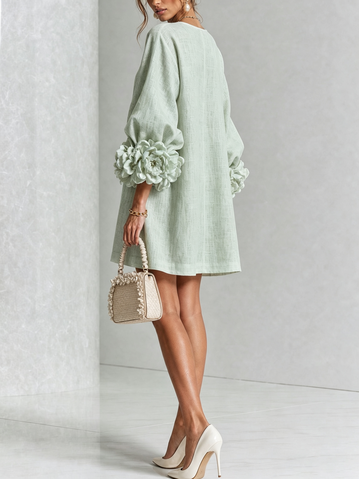 Sutton | Floral Button-Down Mini Dress with Rose-Knot Cuffs