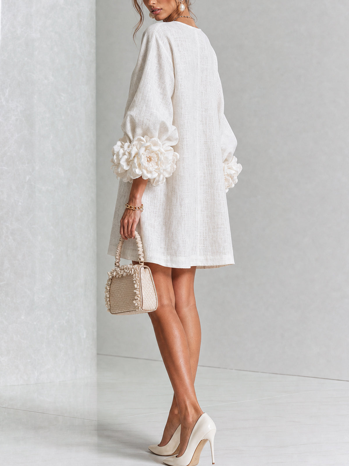 Sutton | Floral Button-Down Mini Dress with Rose-Knot Cuffs