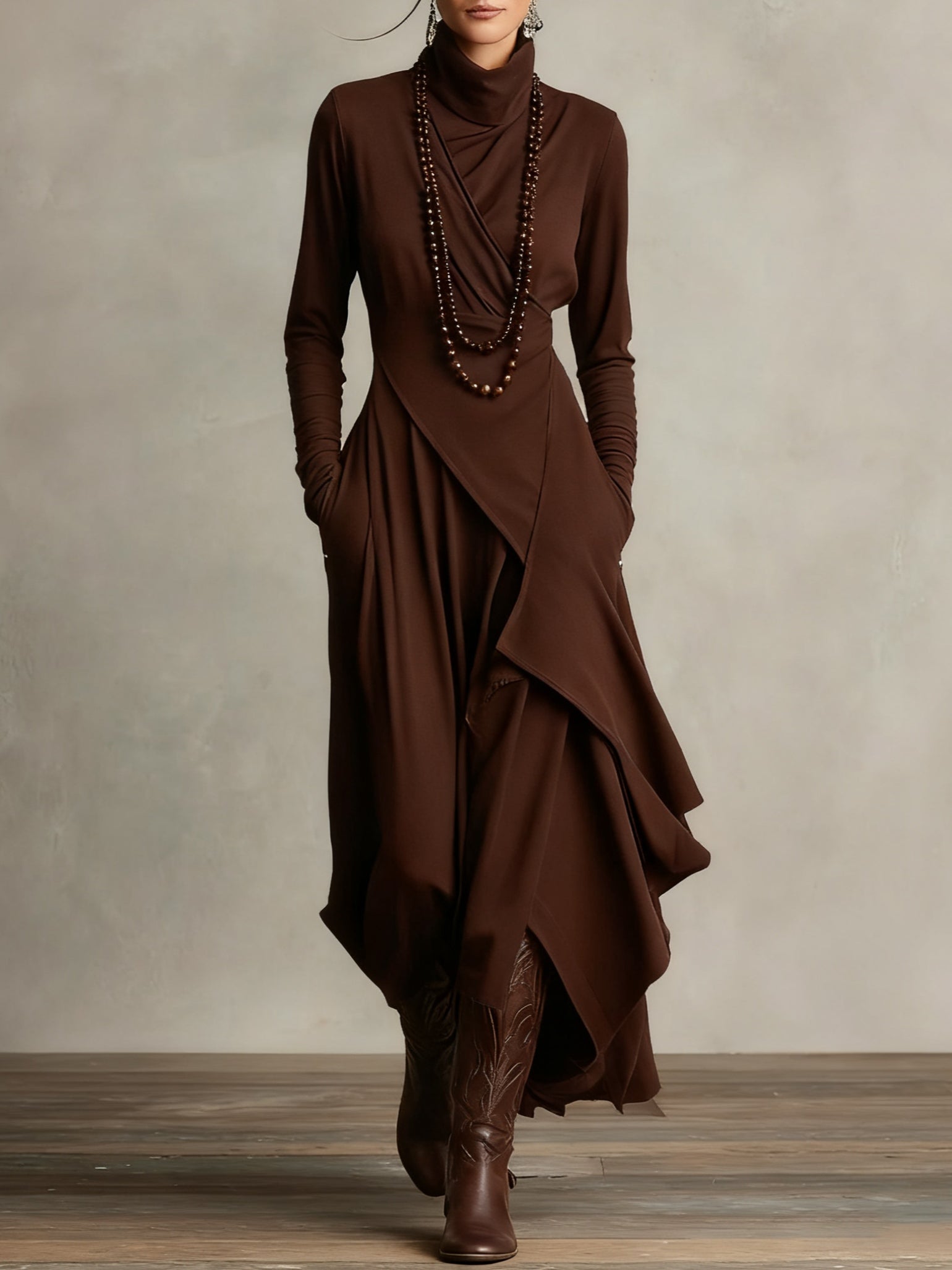 Genevieve | Turtleneck Maxi Dress with Flowing Drape