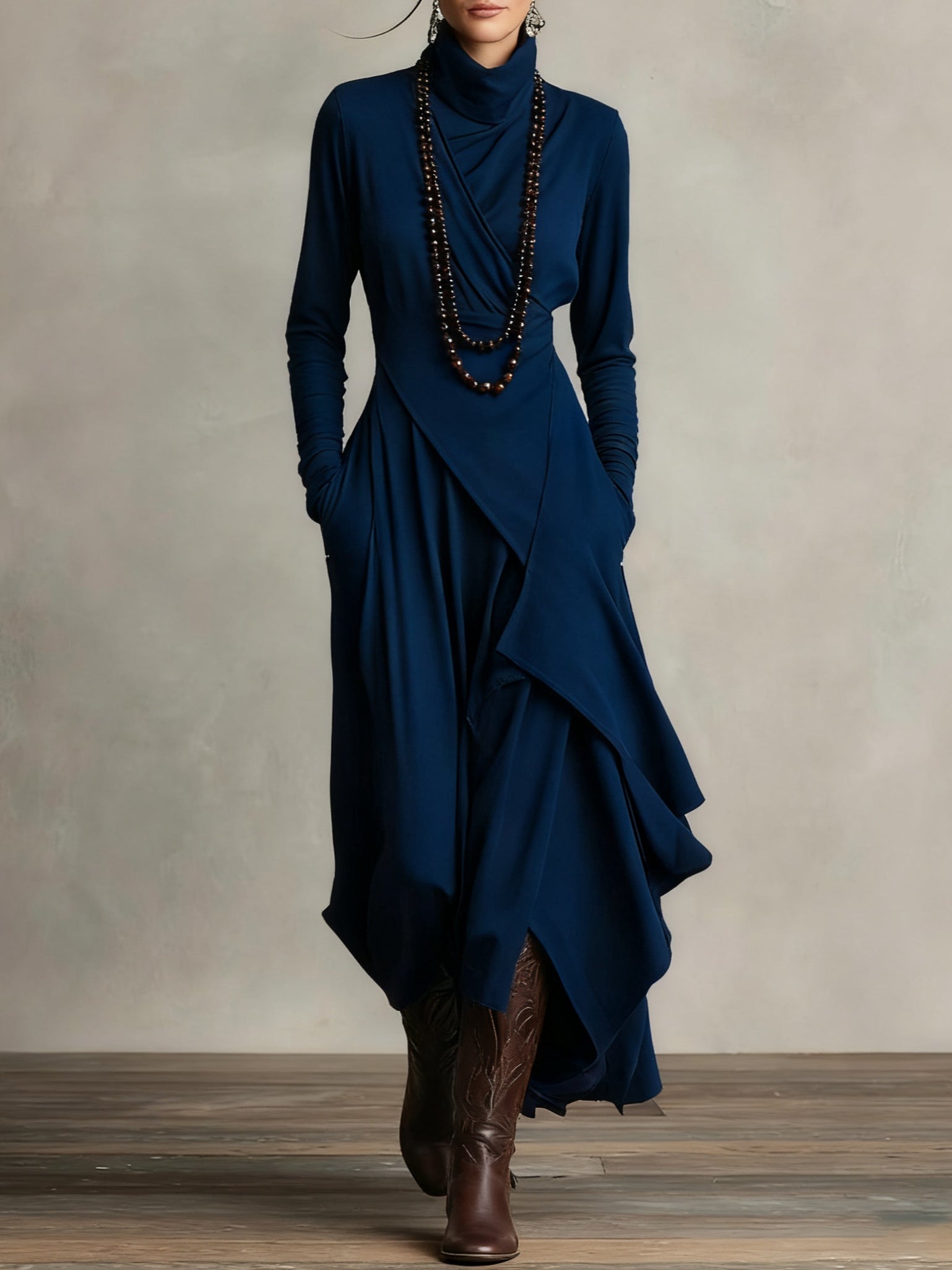 Genevieve | Turtleneck Maxi Dress with Flowing Drape