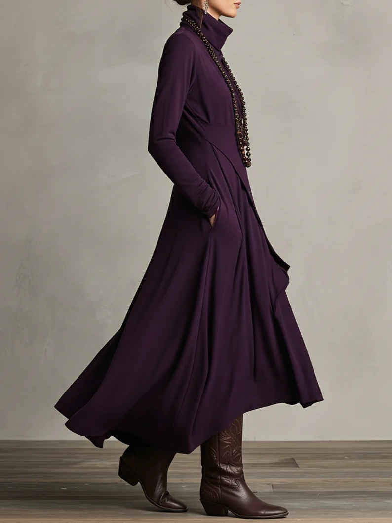 Genevieve | Turtleneck Maxi Dress with Flowing Drape